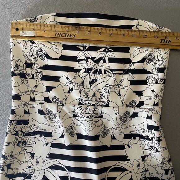 NWT EXPRESS Strapless Dress Pencil Stripe Floral Zip Stretch Women 8 Black White - Picture 6 of 14